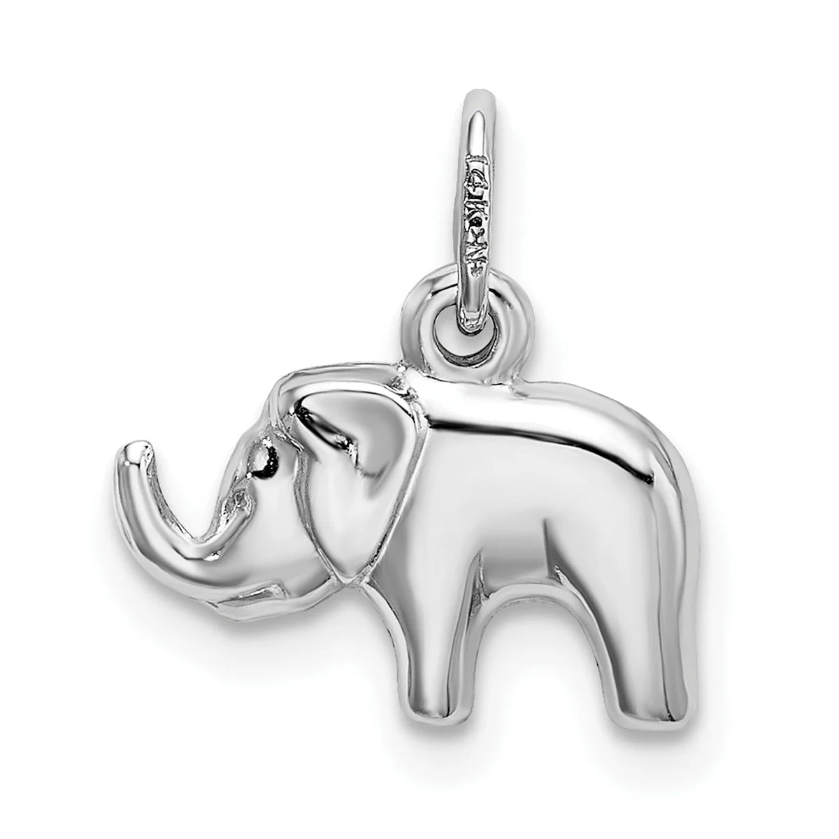 14K White Gold Rhodium Plated Elephant Pendant Charm D3619