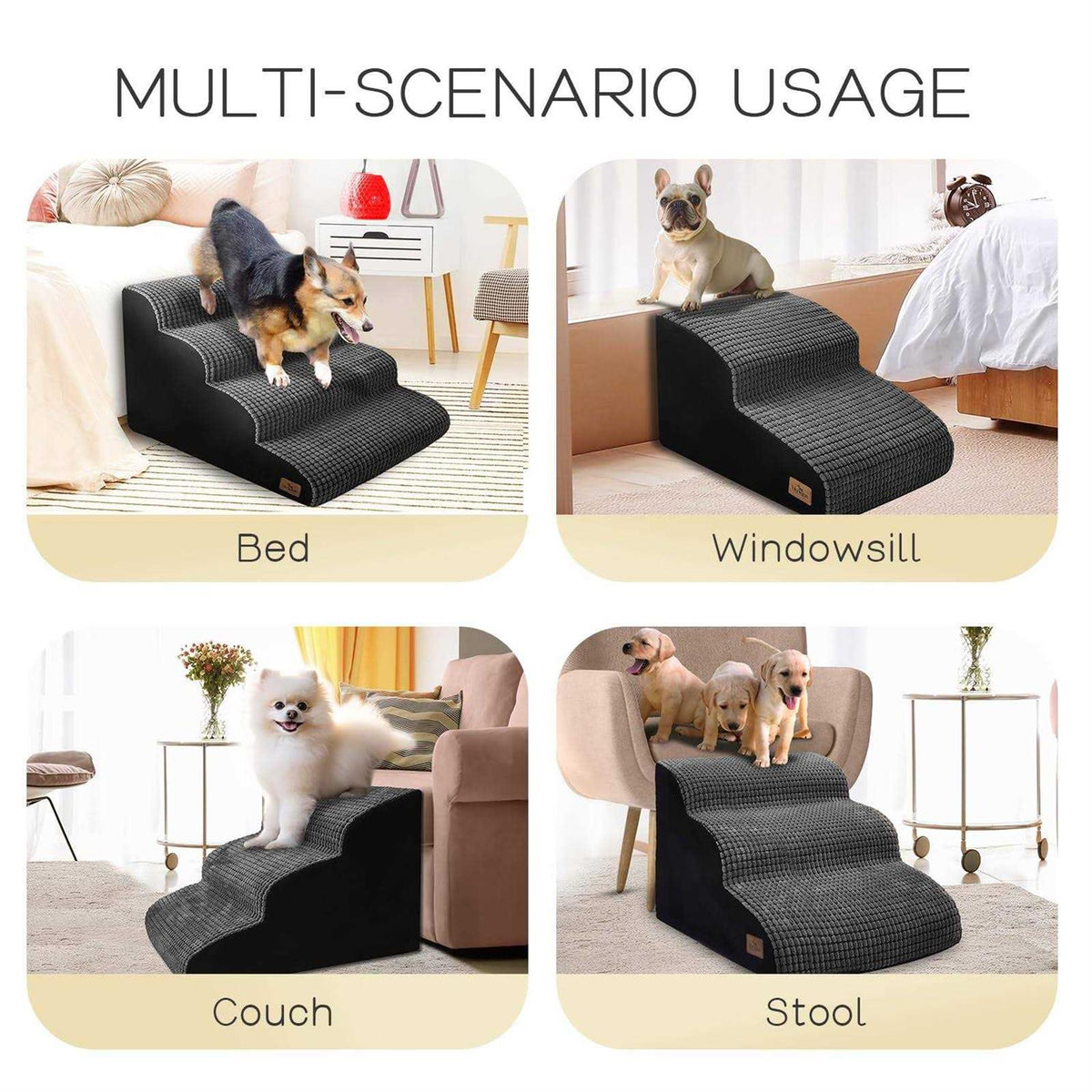 4-Step Corduroy Non-Slip High Density Foam Dog Steps J460581