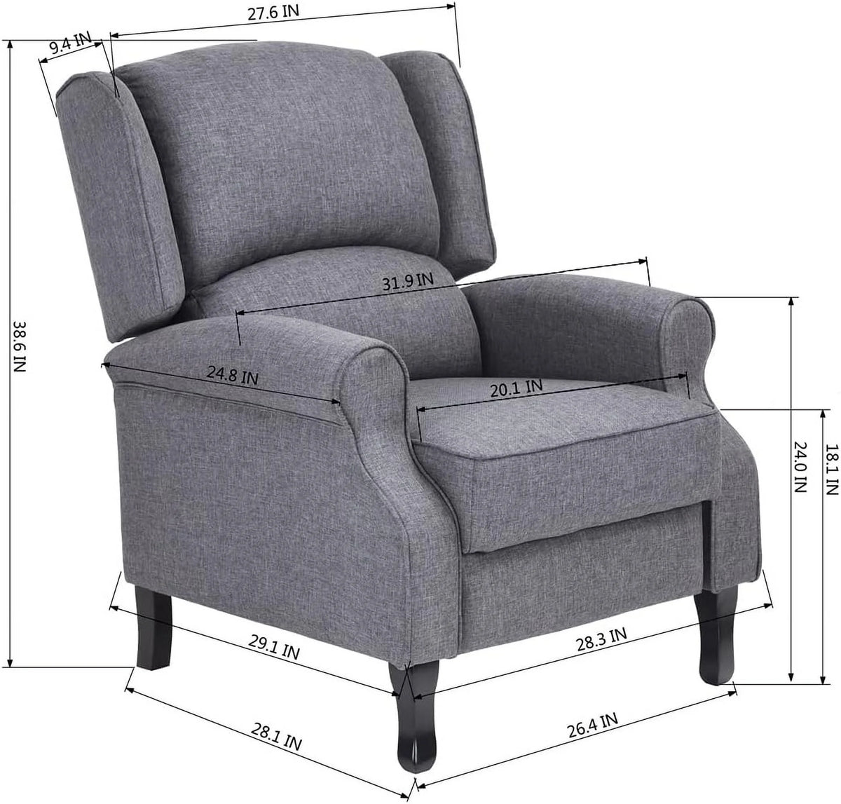 Gray Fabric Manual Push Back Recliner Sofa X1745