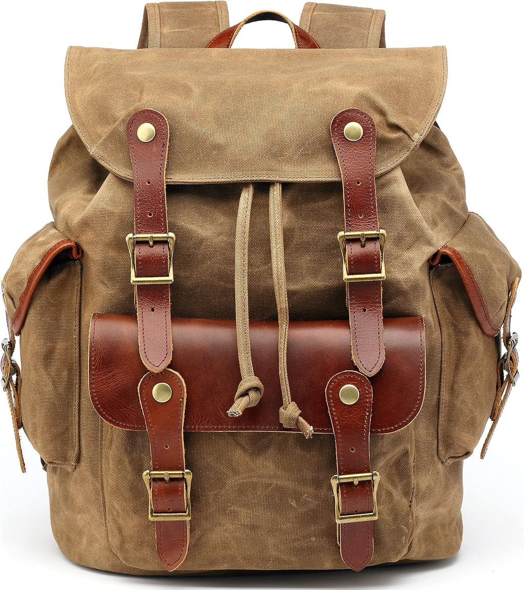 Waxed Canvas Leather Backpack A6205