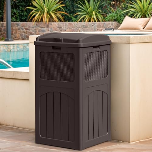 33 Gallon Dark Brown Outdoor Trash Can with Lid D80521