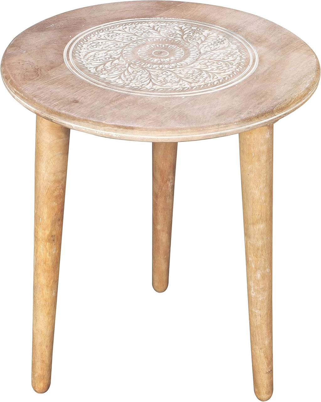 Solid Wood Hand Carved White Antique Accent Table A9857