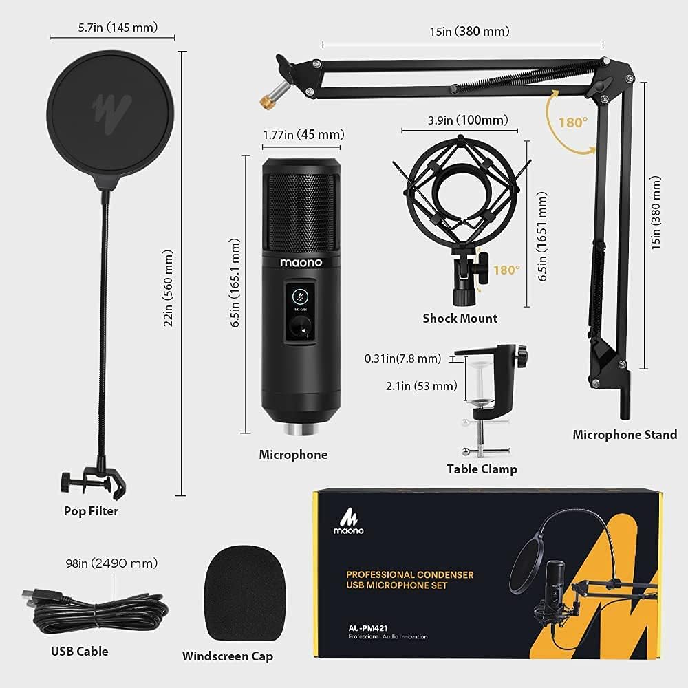 USB Microphone with One-Touch Mute and Gain Knob, Pack of 2 H3979