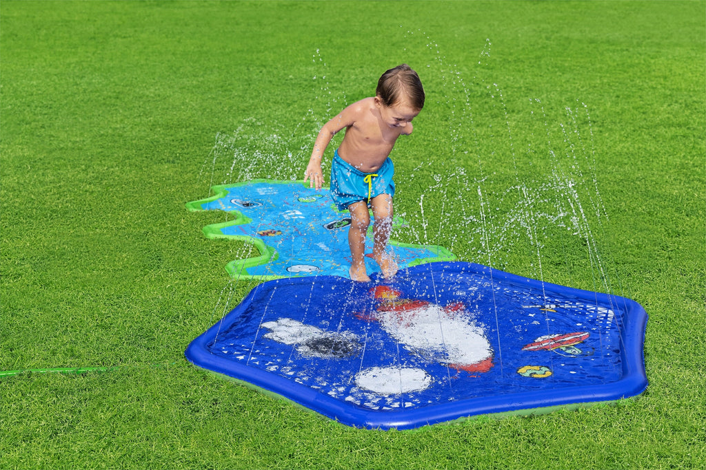 Kids Sprinkler Splash Pad and Inflatable Water Slide I56978