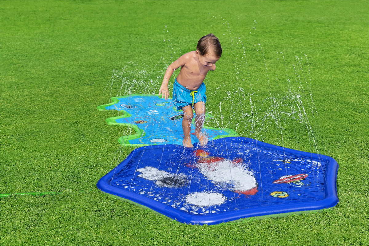 Kids Sprinkler Splash Pad and Inflatable Water Slide I56978
