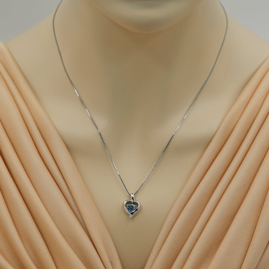 Heart Shape London Blue Topaz Pendant Necklace in Sterling Silver, 18" E5836