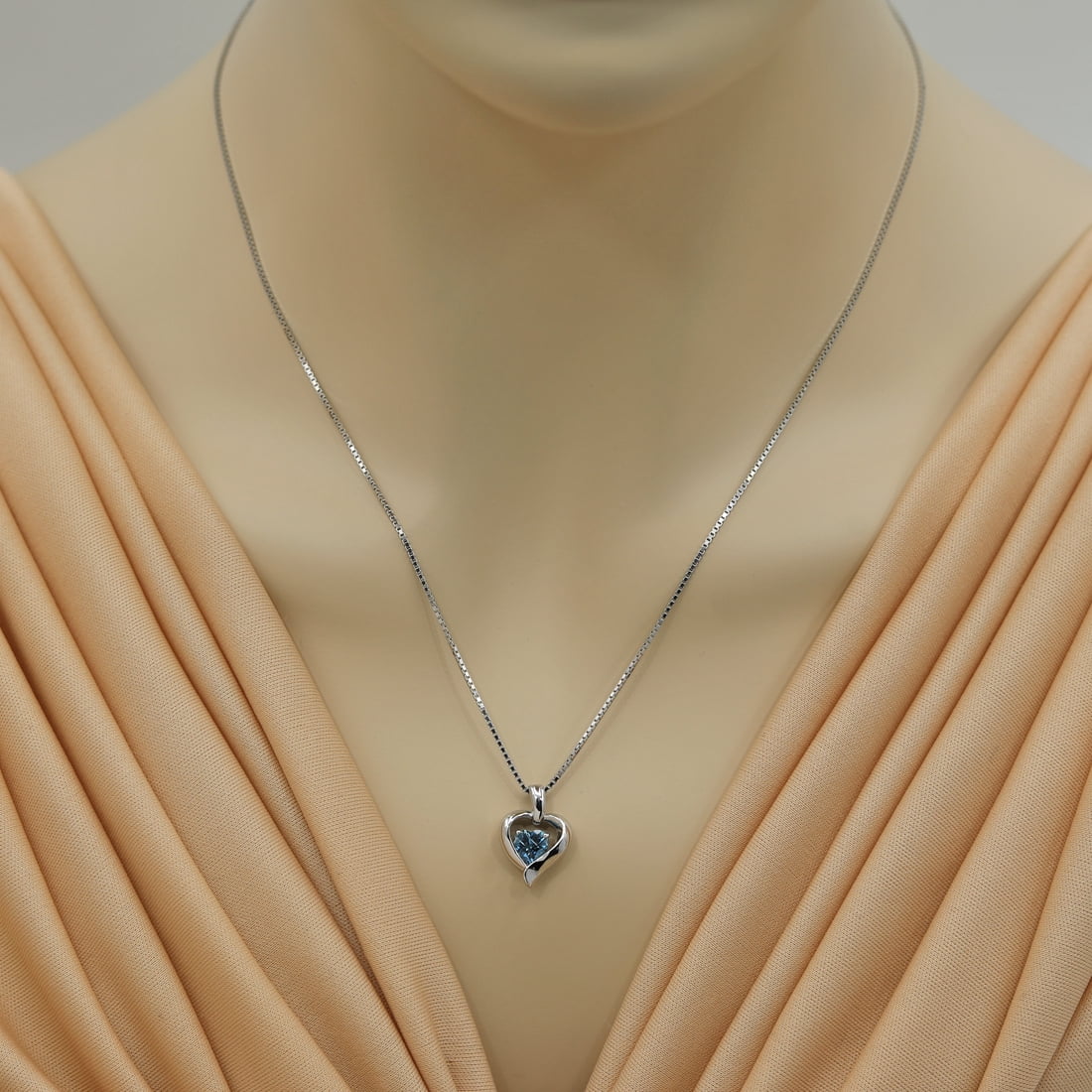 Heart Shape London Blue Topaz Pendant Necklace in Sterling Silver, 18" E5836