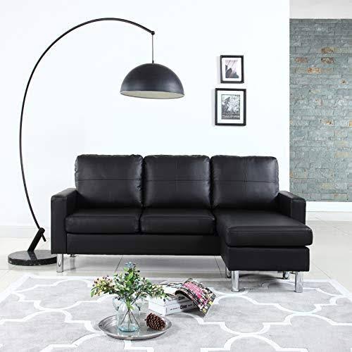 Black Bonded Leather Sectional Sofa S9019