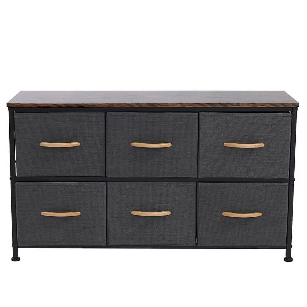 Gray 6 Drawer Fabric Dresser with Wooden Tabletop G92493