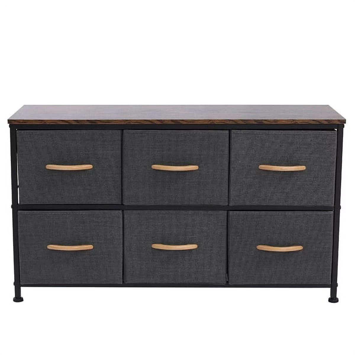 Gray 6 Drawer Fabric Dresser with Wooden Tabletop G92493