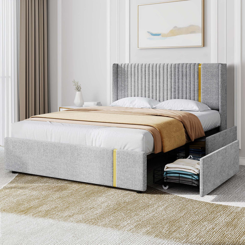 Upholstered Full Size Bed Frame with Storage E4248