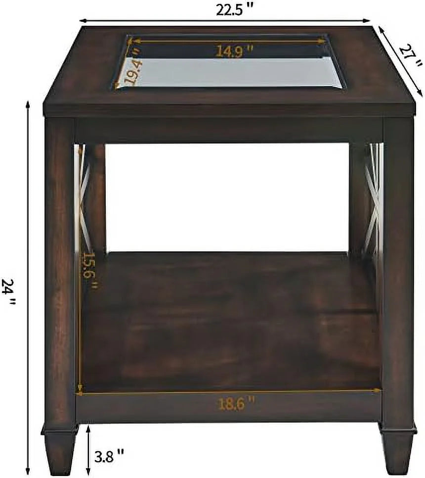 Rustic Brown End Table with Tempered Glass R3203