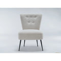 Ivory White Tufted Teddy Fabric Slipper Chair with Black Metal Legs X746907