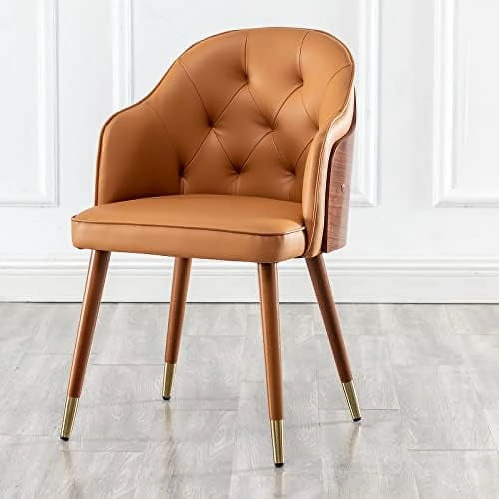 Orange Faux Leather Upholstered Dining Chairs with Walnut Wood Frame B522