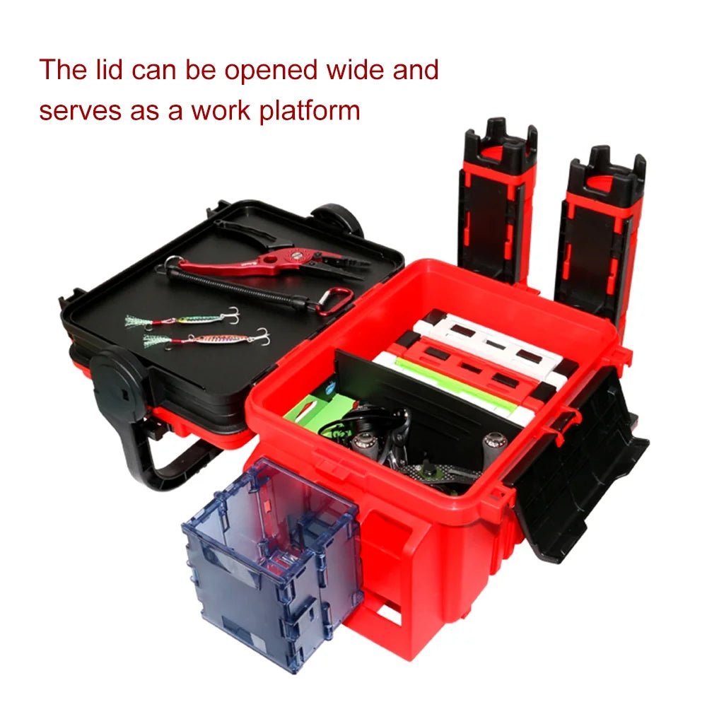 Fishing Box Travel Case with Bottle Holder and Rod Stands Tubes H515