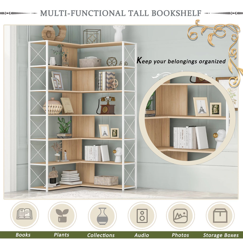 7-Tier L-Shaped Corner Bookshelf B6248