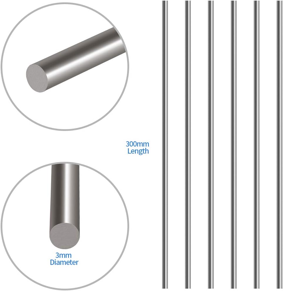 6Pcs 3mm x 300mm Stainless Steel Solid Round Rod Lathe Bar Stock A247274