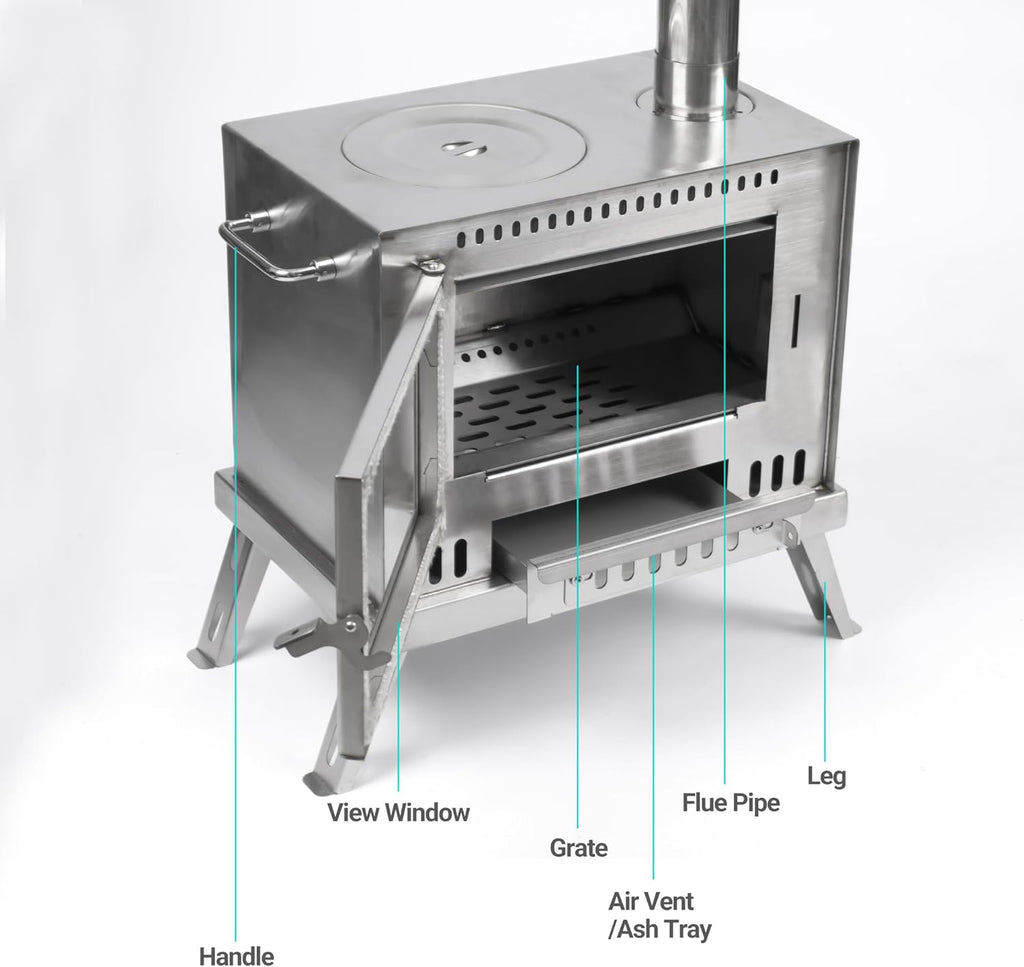 Tent Stove with View Glass, Pipes and Slide Air Intake Valve X930669