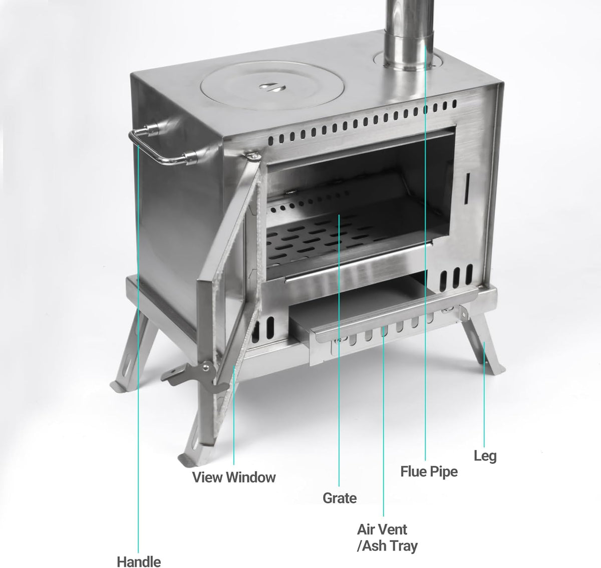 Tent Stove with View Glass, Pipes and Slide Air Intake Valve X930669