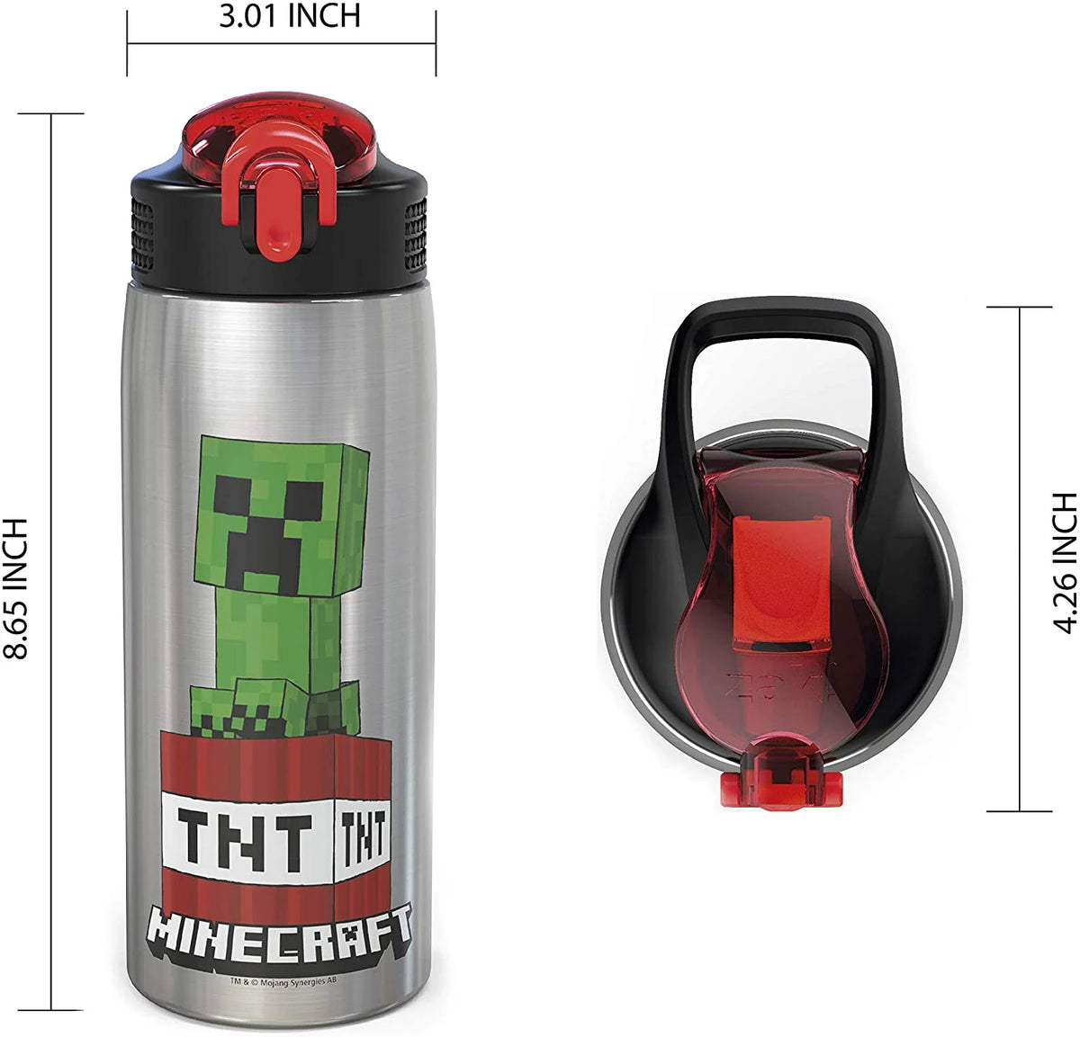 27oz Minecraft Stainless Steel Water Bottle with Flip-up Straw Spout and Locking Spout Cover C25551