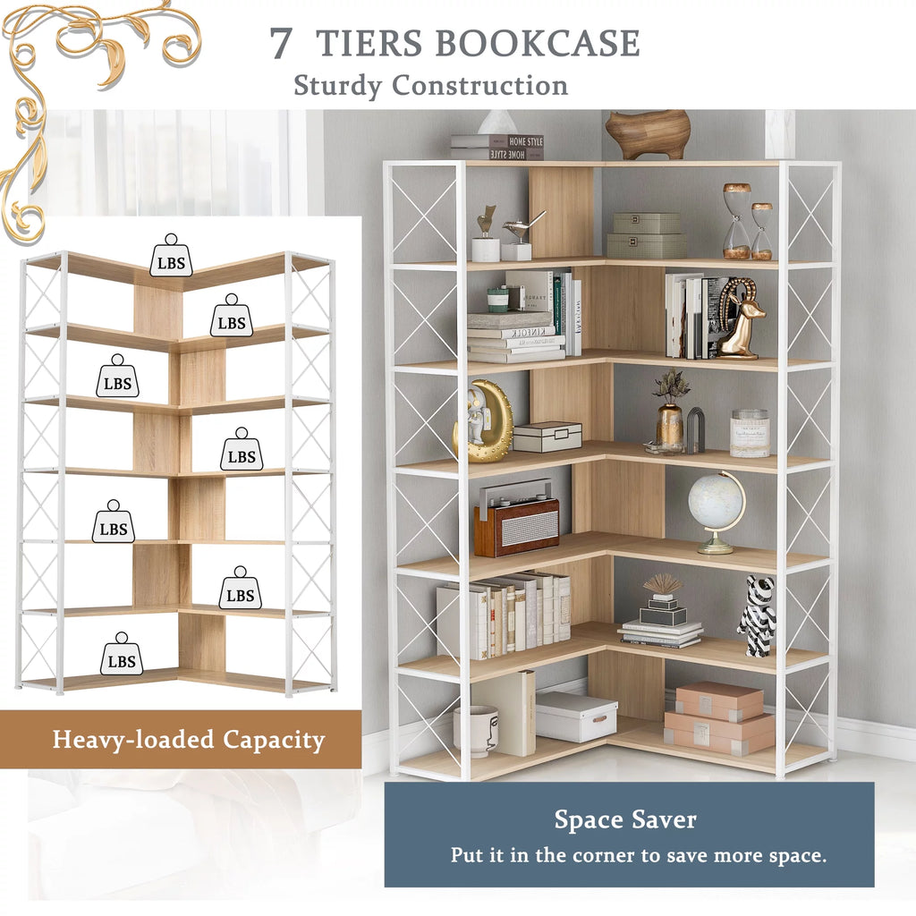 7-Tier L-Shaped Corner Bookshelf B6248