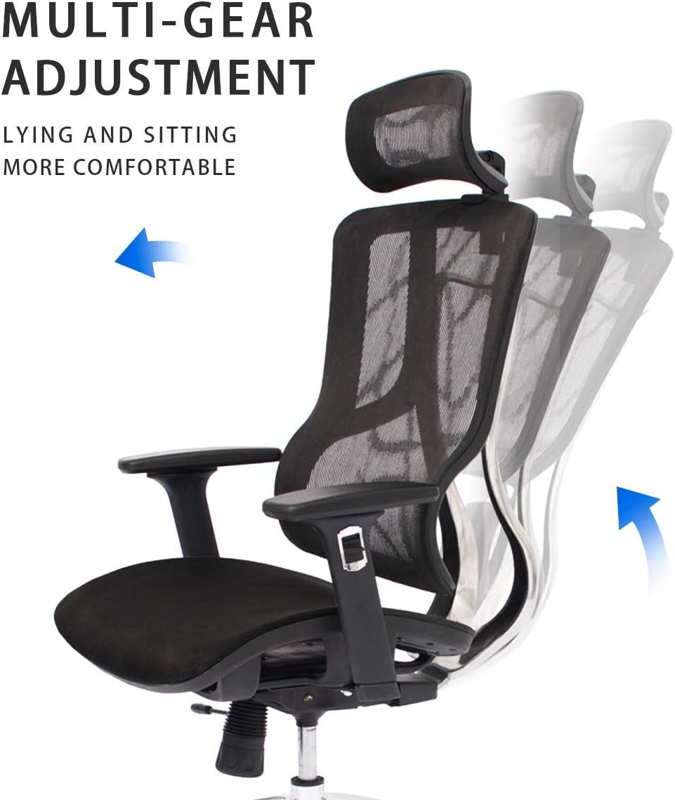 Black Ergonomic Mesh Office Chair with Headrest and 3D Armrest V8951