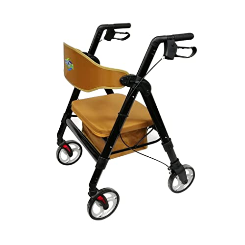 Heavy Duty Rollator Walker with Seat, Extra Wide Alluminium Folding Rolling Walker 450LB with Wide Basket & Padded Seat, 4 Wheel Walker (Black) L7592