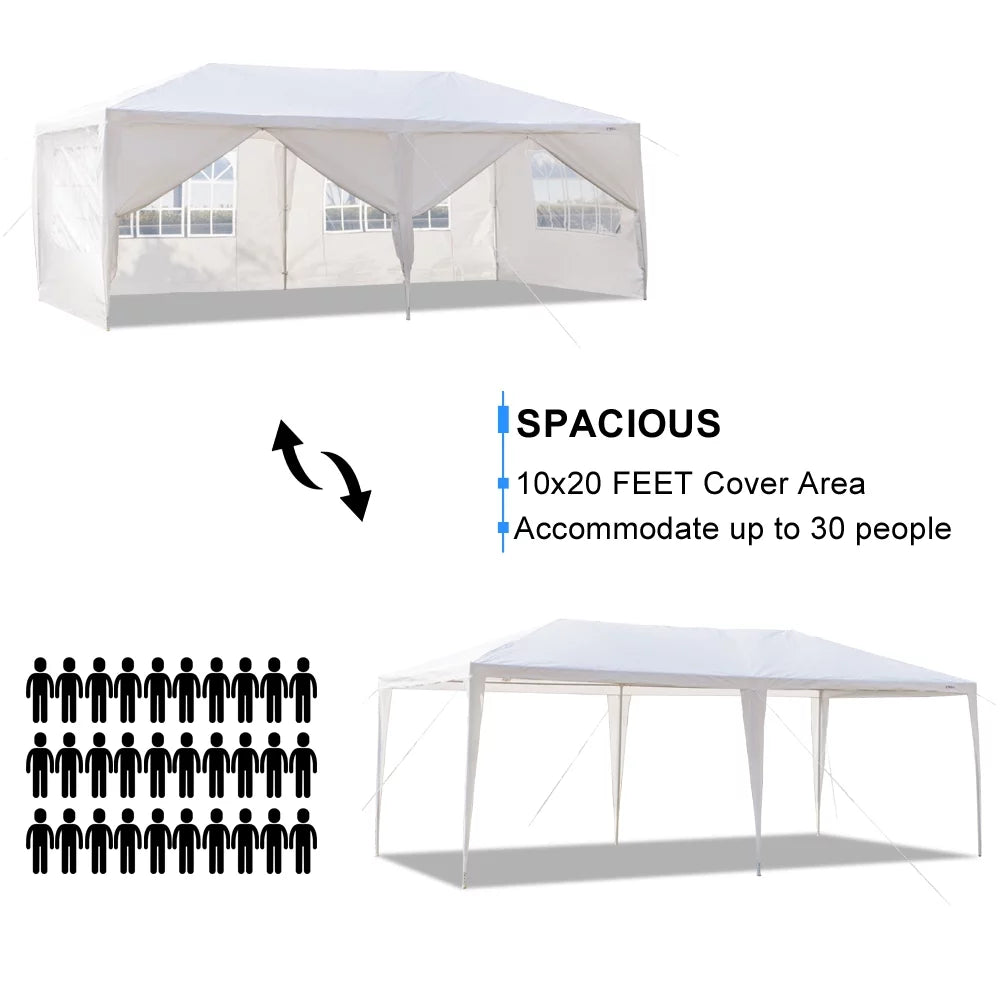 10'x 20' Canopy Tent with 6 Removable Sidewalls White D807969