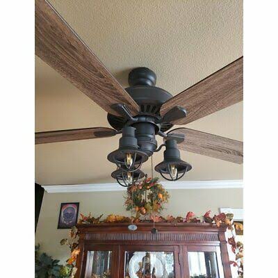 Rustic Industrial Farmhouse LED Ceiling Fan with Light Kit and Remote, 52x22 Y15689
