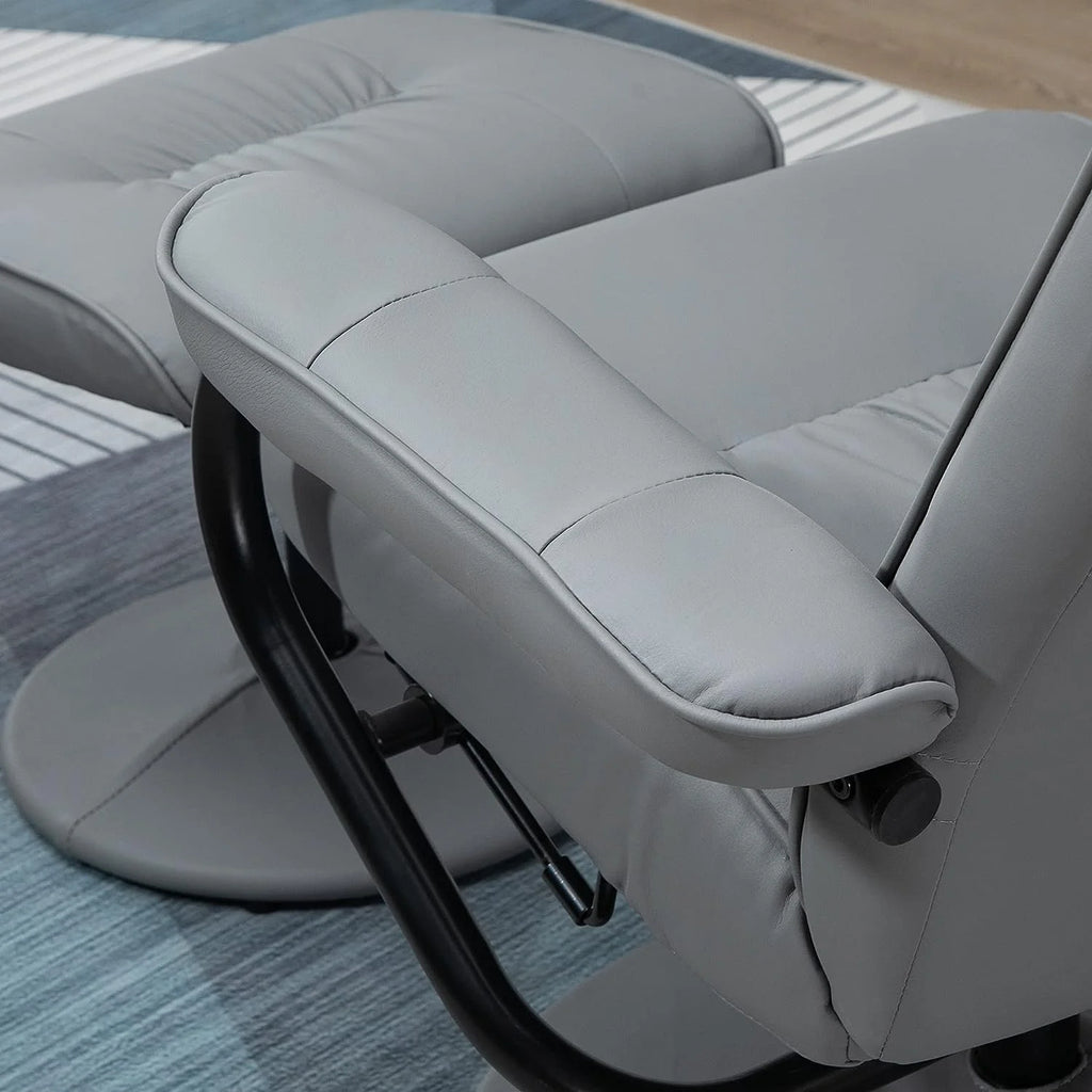 Gray Faux Leather Massaging Recliner Chair and Ottoman Set S250218