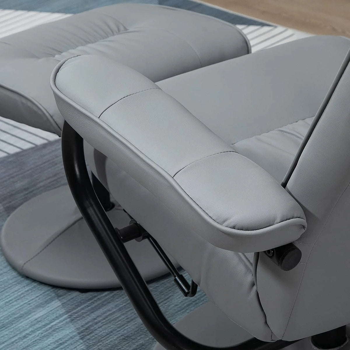 Gray Faux Leather Massaging Recliner Chair and Ottoman Set S250218