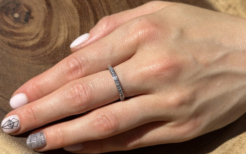 14K Rose Gold Half Eternity Band 0.12ct Natural Diamond Aquamarine W150