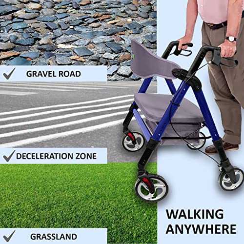 Heavy Duty Rollator Walker with Seat, Extra Wide Alluminium Folding Rolling Walker 450LB with Wide Basket & Padded Seat, 4 Wheel Walker (Black) L7592