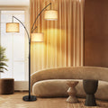 Black Arc Floor Lamp with Linen Lamp Shade F480