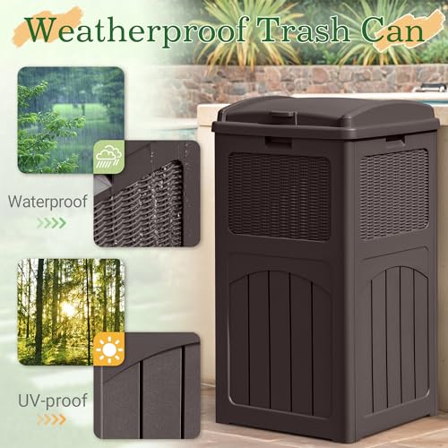 33 Gallon Dark Brown Outdoor Trash Can with Lid D80521