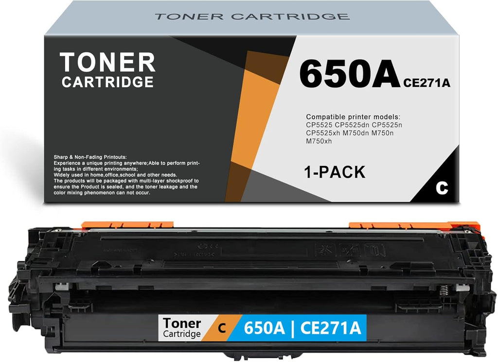 Compatible 650A CE271A Remanufactured Toner Cartridge for HP CP5525 M750 Printer (1 Pack, Cyan) T72095