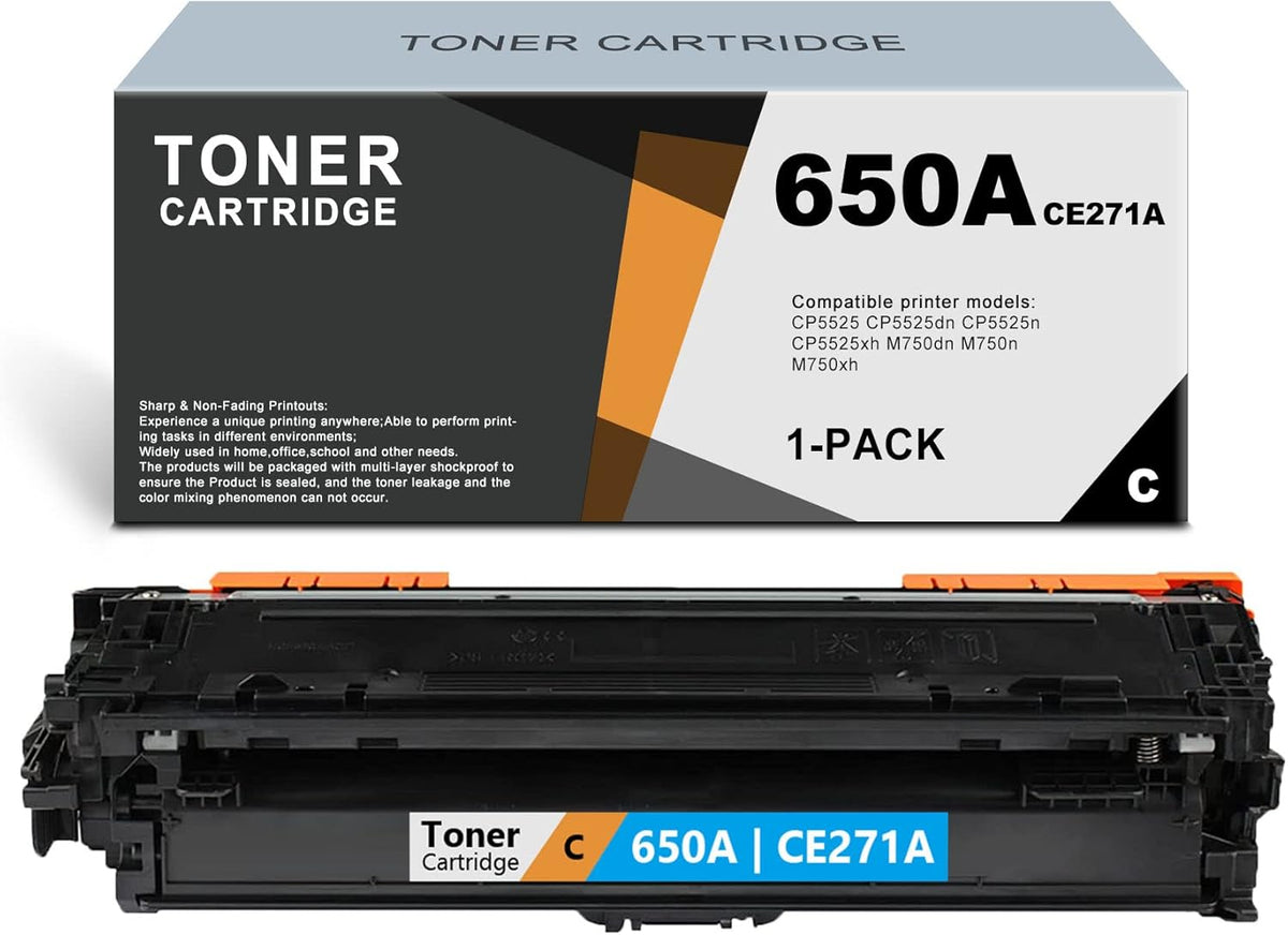 Compatible 650A CE271A Remanufactured Toner Cartridge for HP CP5525 M750 Printer (1 Pack, Cyan) T72095