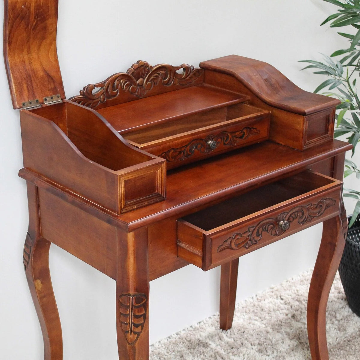 Carved Wood Two Drawer Telephone Table Brown N40892