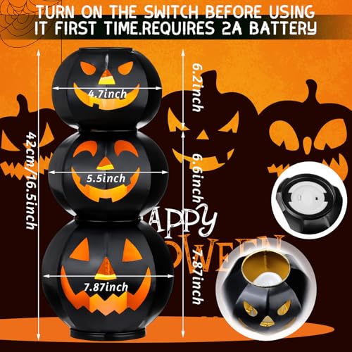 3 Tiers Black Metal Jack O Lanterns Light up Pumpkins with LED Candles S52210