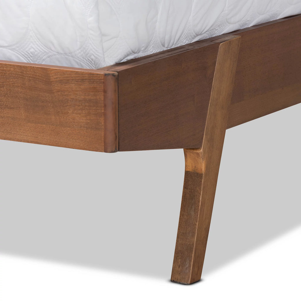 Beige Fabric Upholstered Walnut Brown Wood Queen Size Platform Bed A909