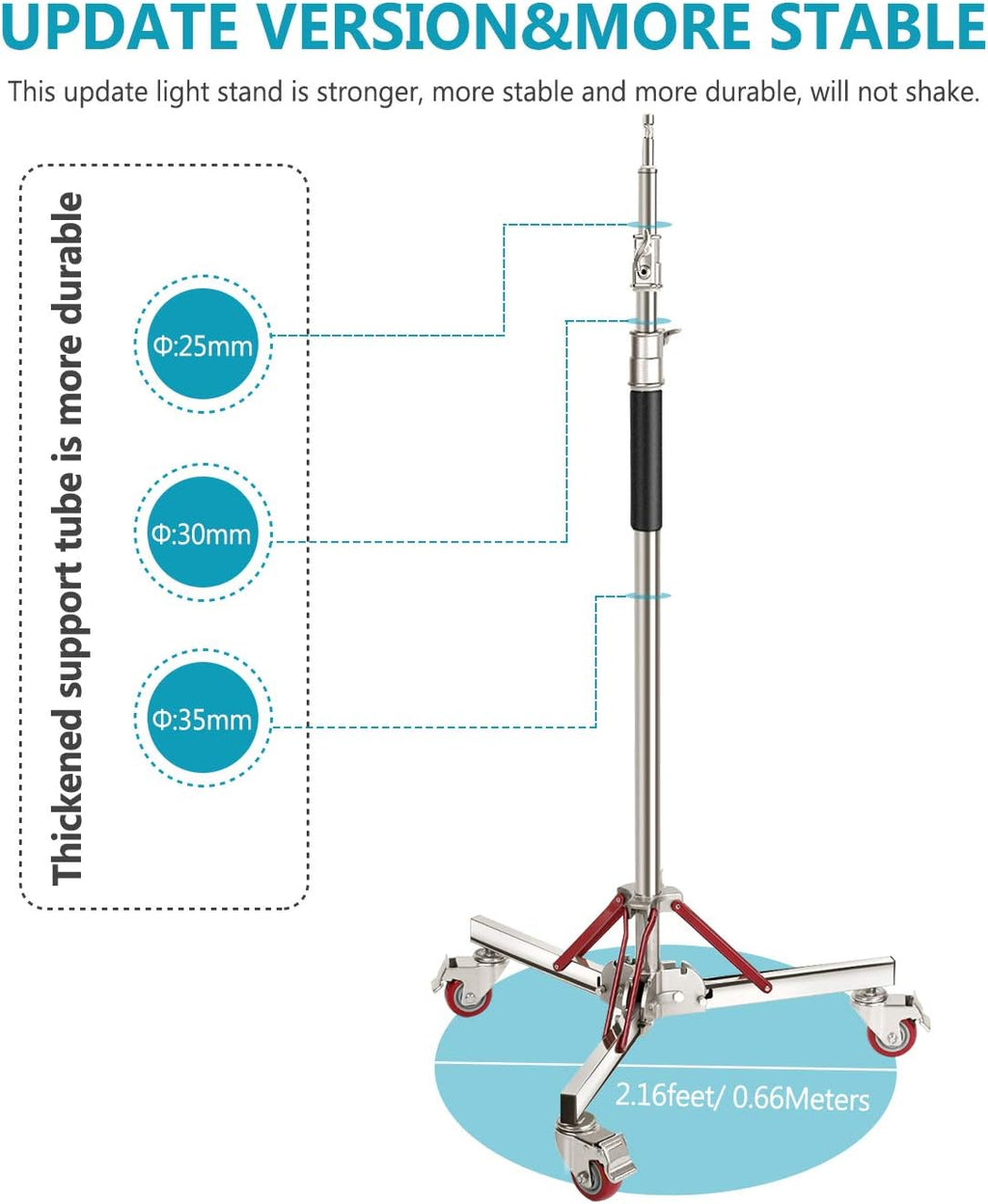 Heavy Duty Light Stand with Casters, Adjustable Tripod Stand, 100% Stainless Steel, Max Height: 10ft/305cm F310