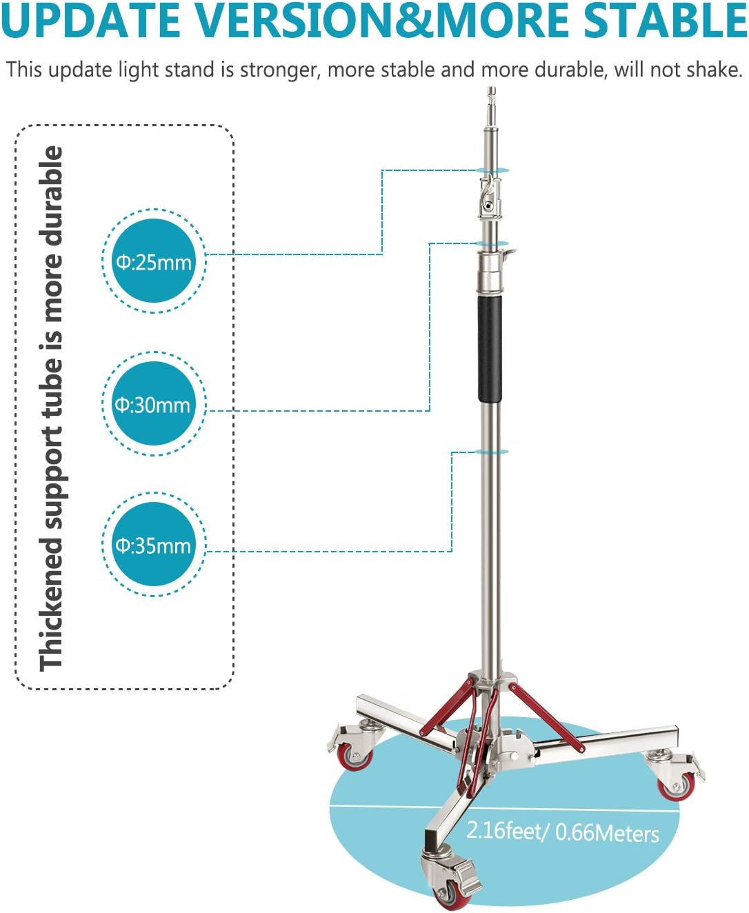Heavy Duty Light Stand with Casters, Adjustable Tripod Stand, 100% Stainless Steel, Max Height: 10ft/305cm F310