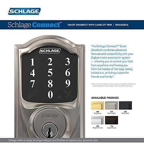 Smart Deadbolt with Camelot Trim in Bright Brass, Zigbee Certified Z386