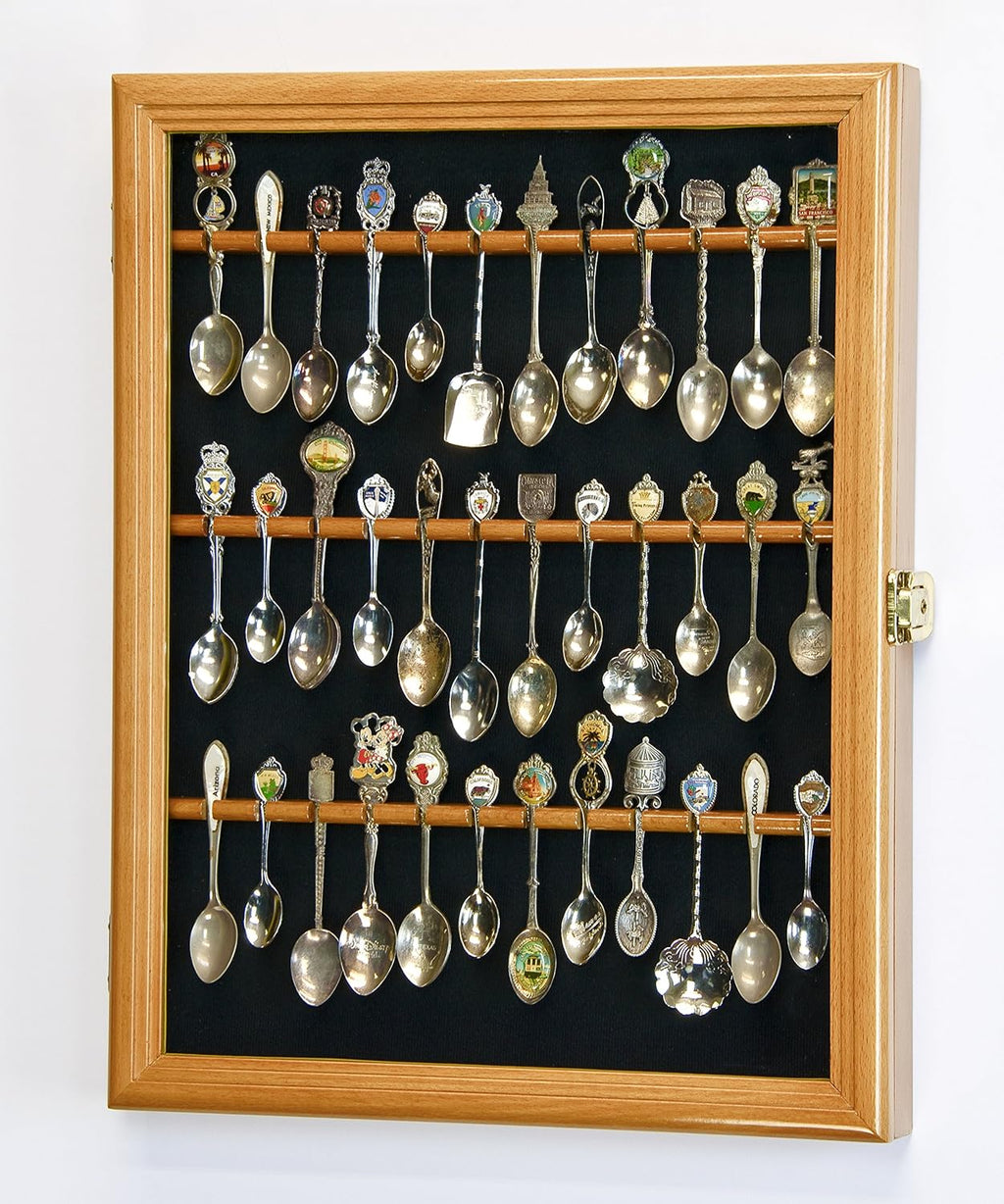 Spoon Display Case Wall Rack Cabinet Holder Box Oak Finish D6745
