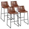 Brown PU Leather Bar Stool with Backrest, Set of 4 S603