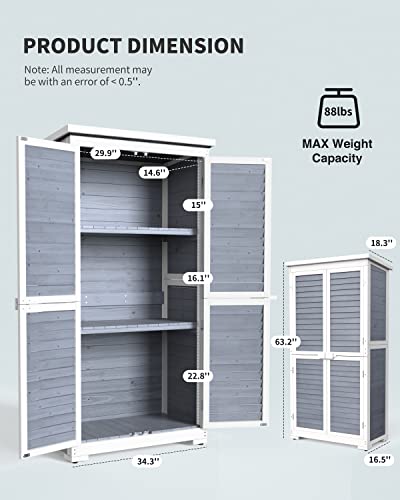 Outdoor Storage Cabinet with 3 Shelves, Double Lockable Wooden Garden Shed with Waterproof Roof P16053