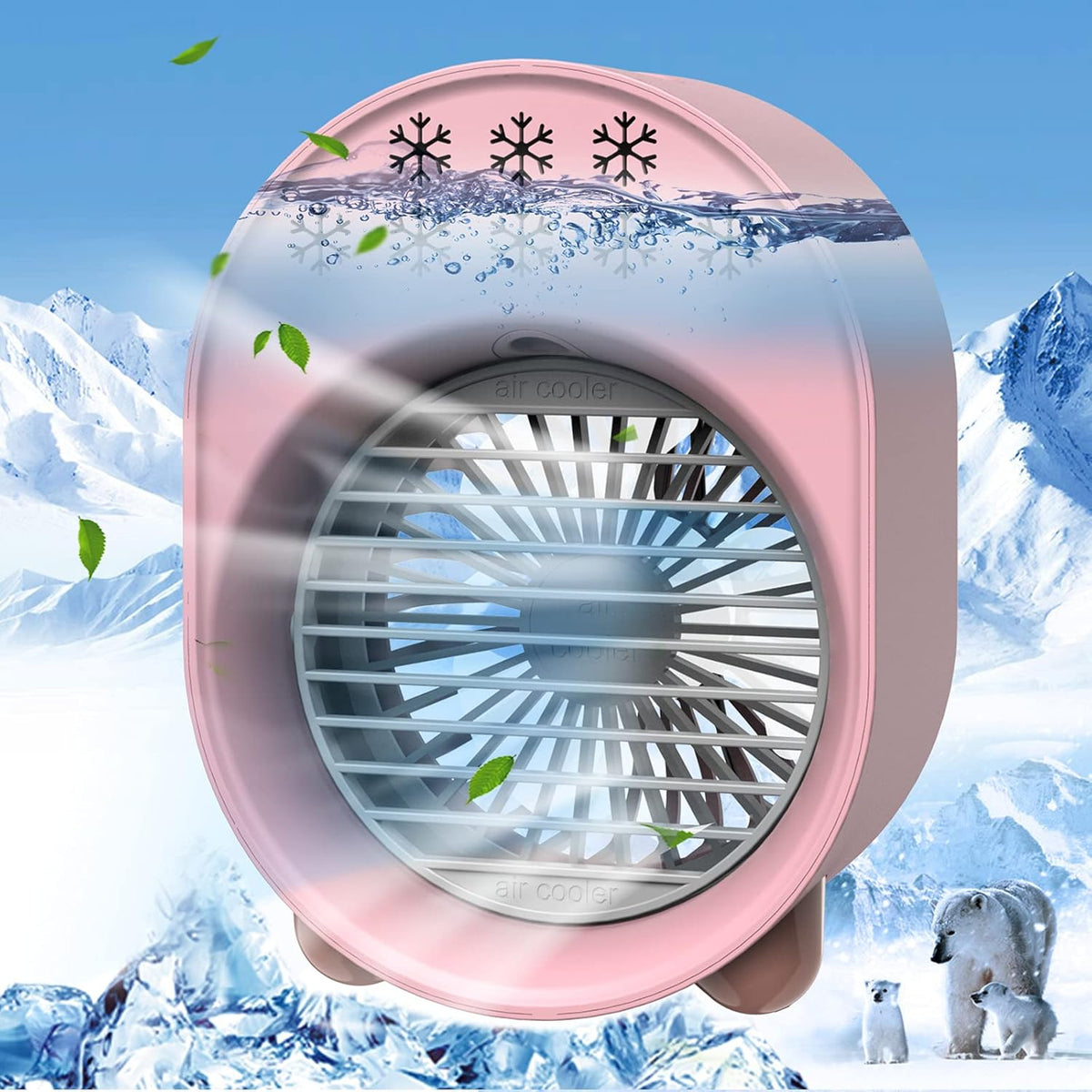 3 in 1 USB Evaporative Air Cooler Fan with Humidifier, Pink, Pack of 2 Z61438