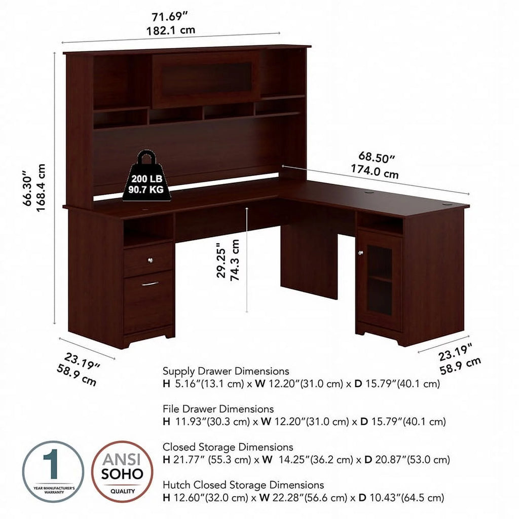 72W L Desk with Hutch in Harvest Cherry Engineered Wood N5504