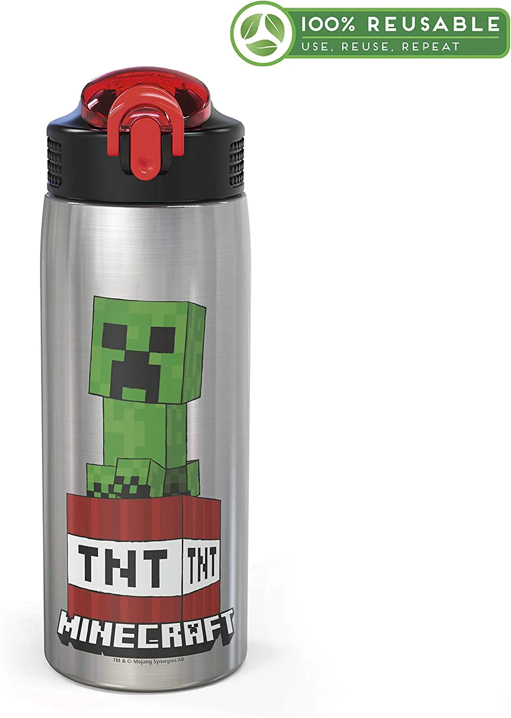 27oz Minecraft Stainless Steel Water Bottle with Flip-up Straw Spout and Locking Spout Cover C25551