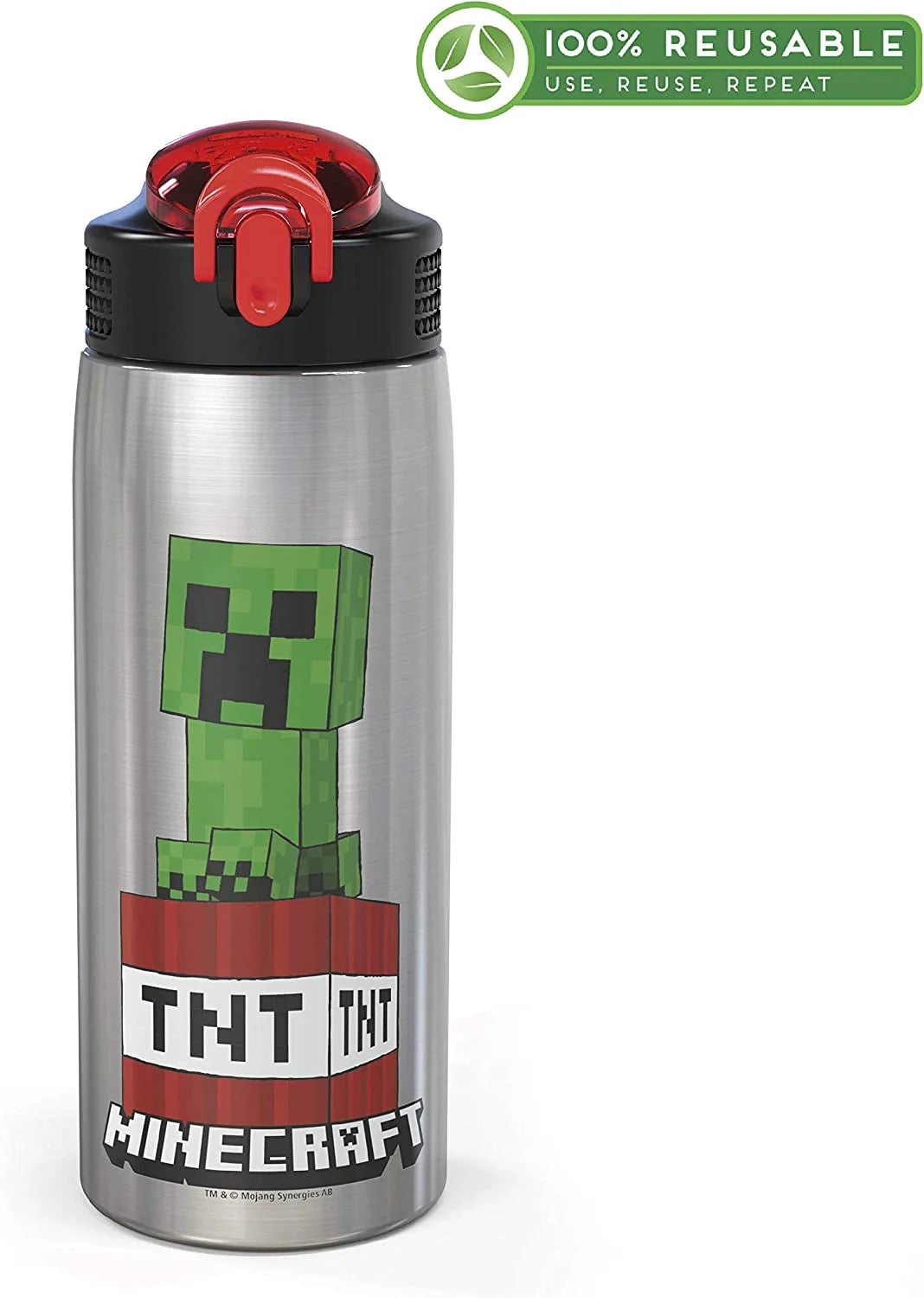 27oz Minecraft Stainless Steel Water Bottle with Flip-up Straw Spout and Locking Spout Cover C25551